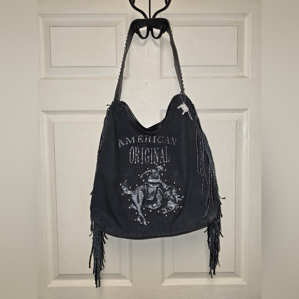 Raviani Black Shoulder Bag with Fringe
